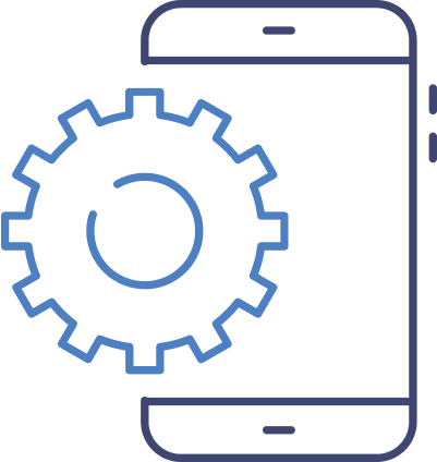 A gear sitting on top of a phone showcasing combining applications into one platform.